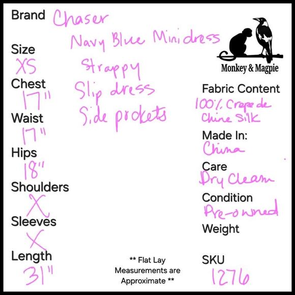 Chaser Navy Blue Mini Dress Crepe De Chine Silk Strappy Slip Pockets Womens XS - Picture 9 of 9